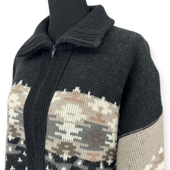 VINTAGE London Fog | L | Unisex Nordic Full-Zip Cardigan Ski Sweater w/ Pockets - Picture 4 of 5